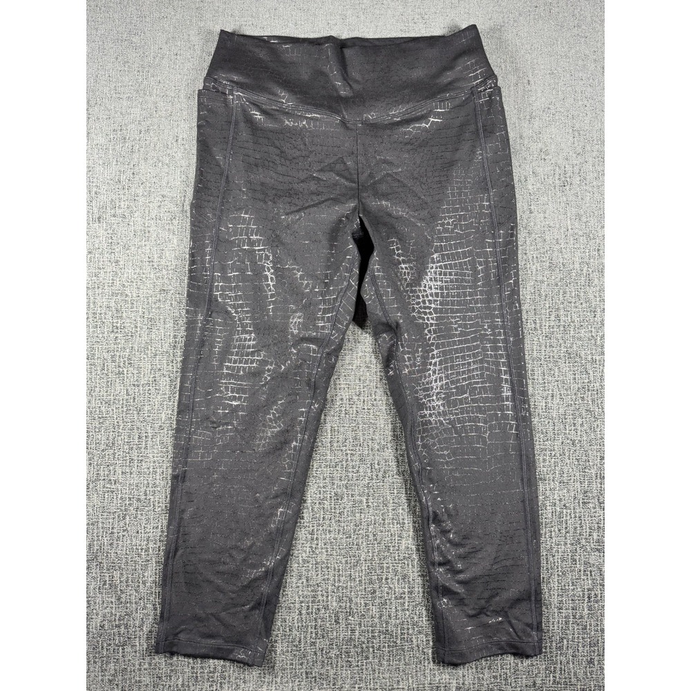 Pink Sport‎ Womens XL Black Metallic Crocodile Foil Print High Waist Leggings